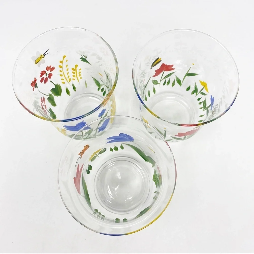 HALLMARK 3 Hand Painted Floral Candle Holders